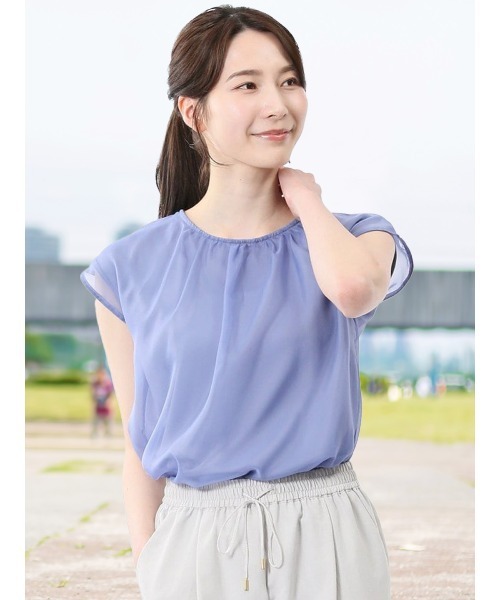 m.f.editorial（エムエフエディトリアル）の「【ウォッシャブル】m.f.エディトリアル レディース オーガンジー レイヤード プルオーバーＴシャツ（Tシャツ/カットソー・レディース・ホワイト/ブラック/ベージュ/ブルー・FREE）」の4枚目の写真