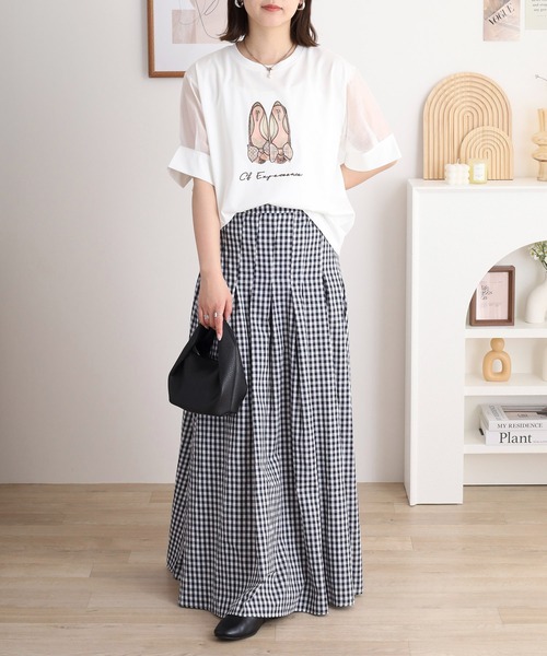 Anna Nicola（アンナニコラ）の「Anna Nicola バレエシューズシアースリーブ半袖Tシャツ（Tシャツ/カットソー・レディース・オフホワイト/ブラック/ライトグレー・38）」の7枚目の写真