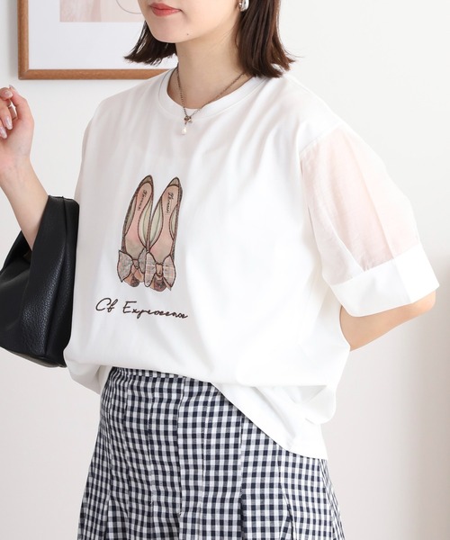 Anna Nicola（アンナニコラ）の「Anna Nicola バレエシューズシアースリーブ半袖Tシャツ（Tシャツ/カットソー・レディース・オフホワイト/ブラック/ライトグレー・38）」の4枚目の写真