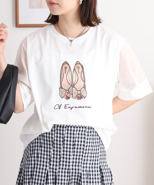 tシャツ Anna Nicola フリンジシアースリーブ半袖カットソー レディース セール】Anna Nicola フリンジシアースリーブ半袖カットソー（T