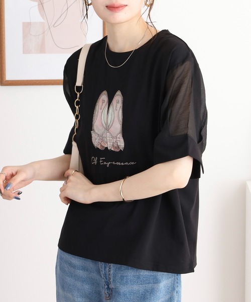 tシャツ Anna Nicola バレエシューズシアースリーブ半袖Tシャツ レディース セール】Anna Nicola バレエシューズシアースリーブ半袖Tシャツ