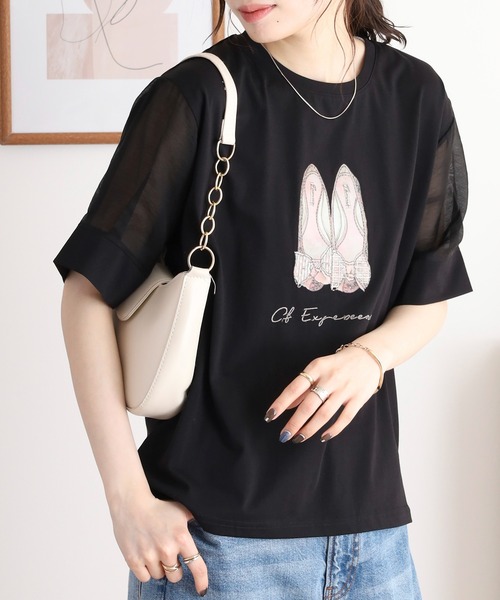 tシャツ Anna Nicola バレエシューズシアースリーブ半袖Tシャツ レディース セール】Anna Nicola バレエシューズシアースリーブ半袖Tシャツ