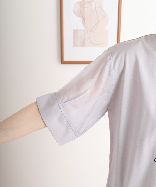 アンナニコラ Anna Nicola シアー切り替え箔ロゴ半袖Tシャツ （ライトベージュ） アンナニコラ Anna Nicola シアー切り替え箔ロゴ半袖Tシャツ