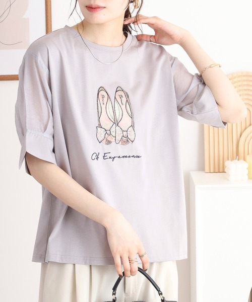 Anna Nicola（アンナニコラ）の「Anna Nicola バレエシューズシアースリーブ半袖Tシャツ（Tシャツ/カットソー・レディース・オフホワイト/ブラック/ライトグレー・38）」の14枚目の写真