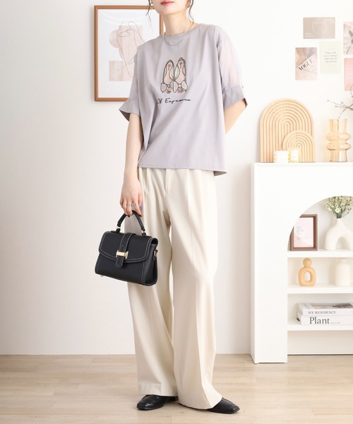 tシャツ Anna Nicola バレエシューズシアースリーブ半袖Tシャツ レディース セール】Anna Nicola バレエシューズシアースリーブ半袖Tシャツ