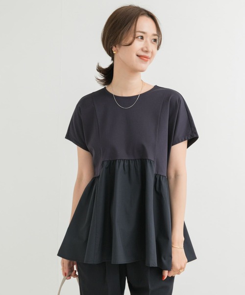 URBAN RESEARCH DOORS（アーバンリサーチドアーズ）の「布帛切替ドルマンカットソー（Tシャツ/カットソー・レディース・ベージュ系その他/ネイビー・MEDIUM）」の2枚目の写真