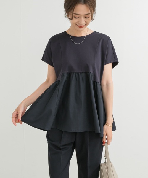 URBAN RESEARCH DOORS（アーバンリサーチドアーズ）の「布帛切替ドルマンカットソー（Tシャツ/カットソー・レディース・ベージュ系その他/ネイビー・MEDIUM）」の5枚目の写真