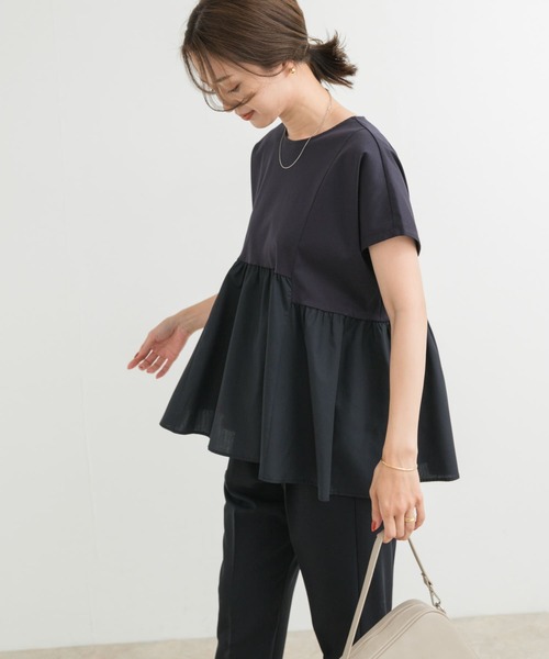 URBAN RESEARCH DOORS（アーバンリサーチドアーズ）の「布帛切替ドルマンカットソー（Tシャツ/カットソー・レディース・ベージュ系その他/ネイビー・MEDIUM）」の6枚目の写真