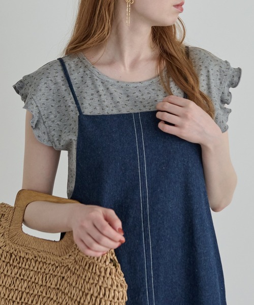 Crisp（クリスプ）の「フレンチフリルフラワーTシャツ（Tシャツ/カットソー・レディース・アイボリー/グレー・FREE）」の3枚目の写真