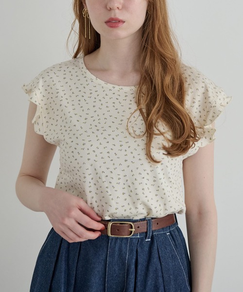 Crisp（クリスプ）の「フレンチフリルフラワーTシャツ（Tシャツ/カットソー・レディース・アイボリー/グレー・FREE）」の7枚目の写真