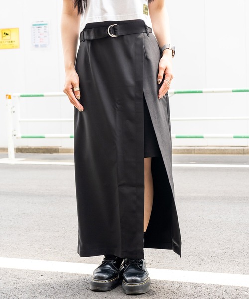 Subciety（サブサエティ）の「Layered wrap skirt（スカート・レディース・ブラック/ダークベージュ/チャコールグレー・マルチサイズ）」の2枚目の写真