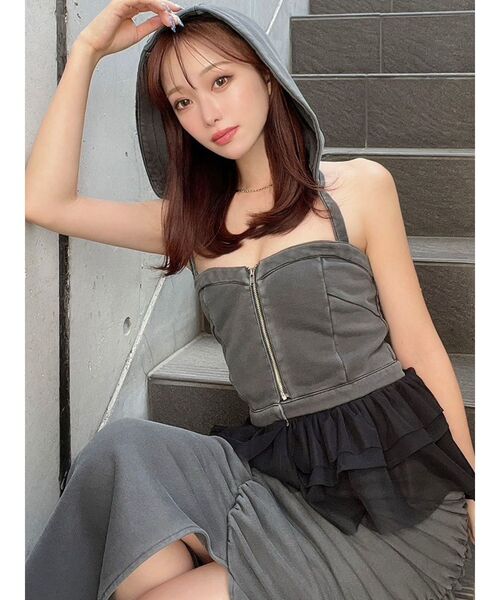 RESEXXY(リゼクシー)の「フーディベアトップス【セットアップ着用可能】(キャミソール・レディース・チャコールグレー/ライトグレー/ブラック・FREE)」の2枚目の写真