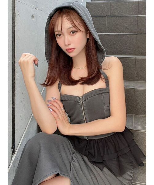 RESEXXY(リゼクシー)の「フーディベアトップス【セットアップ着用可能】(キャミソール・レディース・チャコールグレー/ライトグレー/ブラック・FREE)」の4枚目の写真