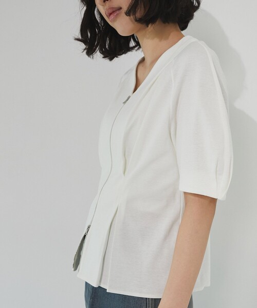 UNITED TOKYO（ユナイテッドトウキョウ）の「ジップアップペプラムトップス｜細見え/ウォッシャブル/Tシャツ/半袖/春服（Tシャツ/カットソー・レディース・ブラック/ホワイト・FREE）」の10枚目の写真