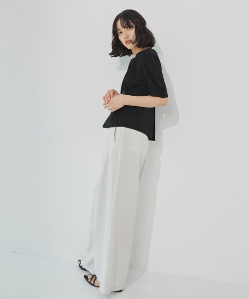 ジップアップペプラムトップス｜細見え/ウォッシャブル/Tシャツ/半袖