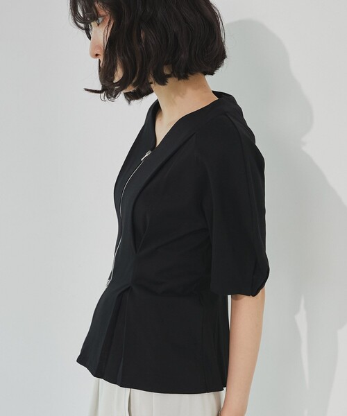 UNITED TOKYO（ユナイテッドトウキョウ）の「ジップアップペプラムトップス｜細見え/ウォッシャブル/Tシャツ/半袖/春服（Tシャツ/カットソー・レディース・ブラック/ホワイト・FREE）」の22枚目の写真