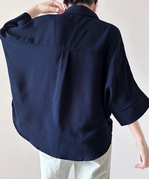 ONEP STAR(ワンピスター)の「7分袖ポンチョ風シャツブラウス(シャツ/ブラウス・レディース・ベージュ/ネイビー/ホワイト/ブラウン/グレー/ブラック/カーキ・FREE)」の16枚目の写真