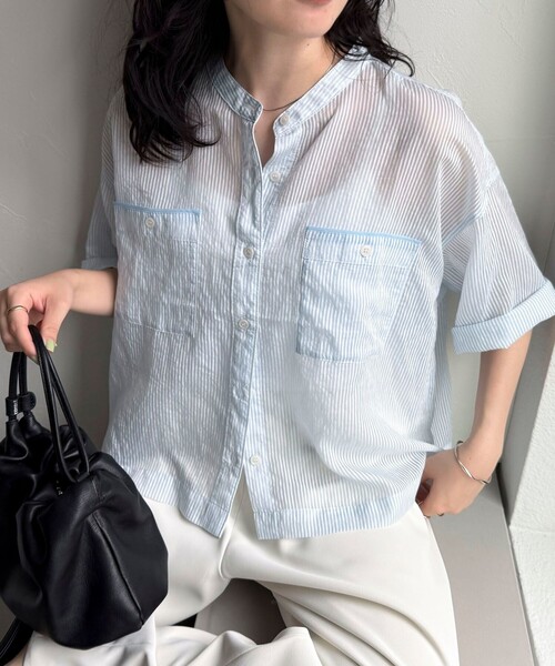 fredy emue(フレディエミュ)の「半袖シアーストライプシャツ(シャツ/ブラウス・レディース・イエロー系その他/ブルー系その他・38)」の10枚目の写真