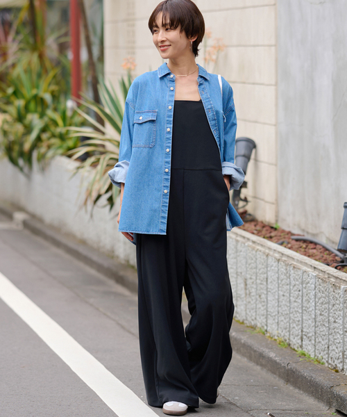 JOURNAL STANDARD relume（ジャーナルスタンダード　レリューム）の「ウォッシャブルストレッチキャミサロペット（サロペット/オーバーオール・レディース・ブラウン/ブラック・FREE）」の3枚目の写真