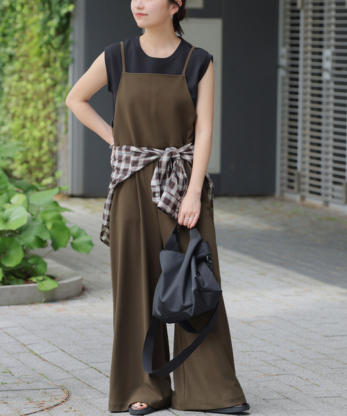 ジャーナルスタンダードレリューム ネイビー ボタン付き キャミサロペット 25AW新作］ウォッシャブルストレッチキャミサロペット