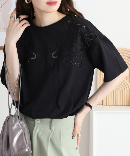 FUNALIVE(ファンアライブ)の「花柄カットワーク刺繍ルーズカットソー(Tシャツ/カットソー・レディース・ブラック/ブルー/ホワイト・FREE)」の8枚目の写真