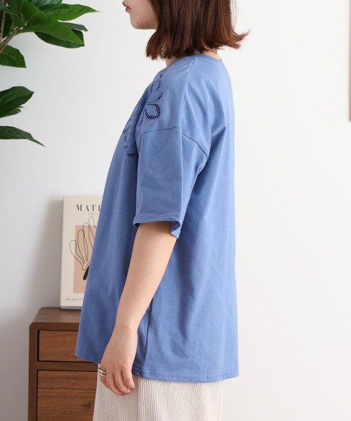 セール】花柄カットワーク刺繍ルーズカットソー（Tシャツ