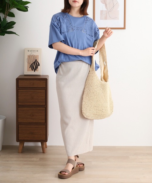 Leilian WHITE LABE　カットソー　花柄カットワーク　スカラップ Leilian WHITE LABE カットソー 花柄カットワーク スカラップ