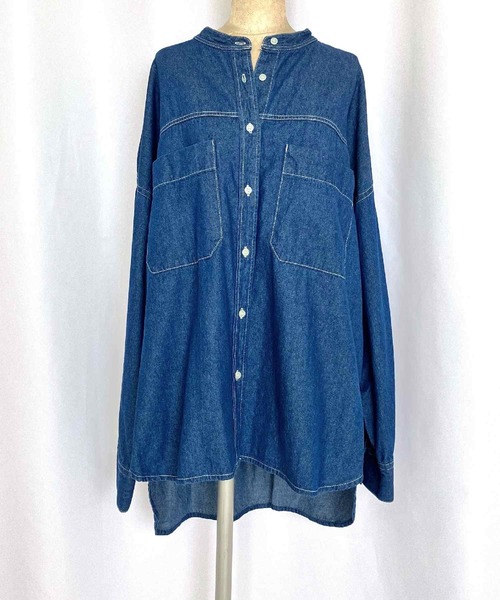 Q（キュー）の「バンドカラーデニムシャツ（シャツ/ブラウス・レディース・ブラック/ネイビー・MEDIUM）」の12枚目の写真