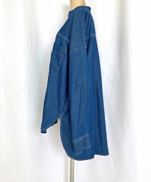 Q（キュー）の「バンドカラーデニムシャツ（シャツ/ブラウス・レディース・ブラック/ネイビー・MEDIUM）」の13枚目の写真