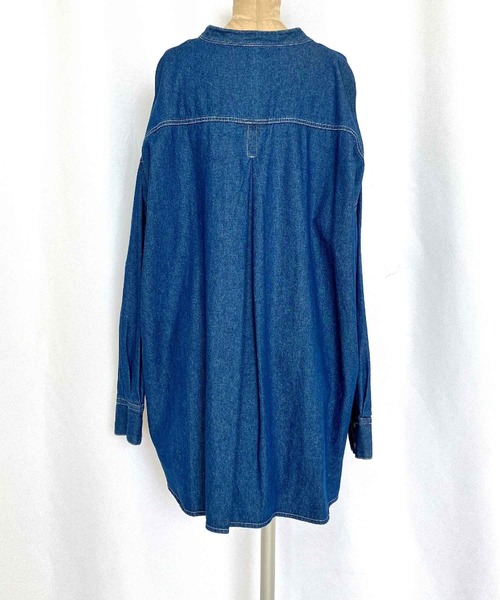 Q（キュー）の「バンドカラーデニムシャツ（シャツ/ブラウス・レディース・ブラック/ネイビー・MEDIUM）」の14枚目の写真