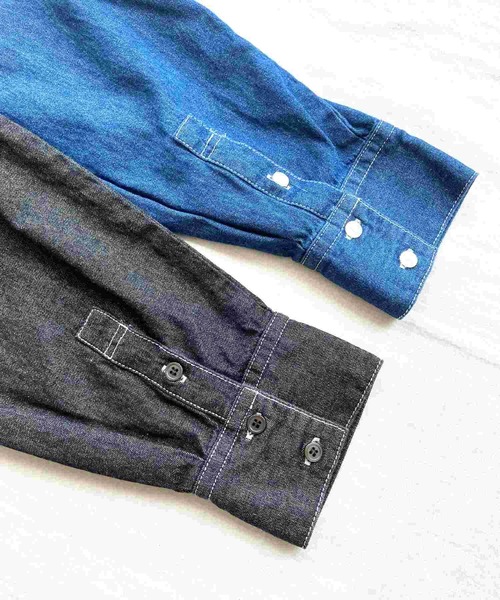 Q（キュー）の「バンドカラーデニムシャツ（シャツ/ブラウス・レディース・ブラック/ネイビー・MEDIUM）」の15枚目の写真