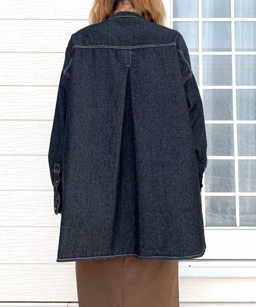 Q（キュー）の「バンドカラーデニムシャツ（シャツ/ブラウス・レディース・ブラック/ネイビー・MEDIUM）」の11枚目の写真