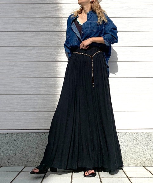 Q（キュー）の「バンドカラーデニムシャツ（シャツ/ブラウス・レディース・ブラック/ネイビー・MEDIUM）」の3枚目の写真