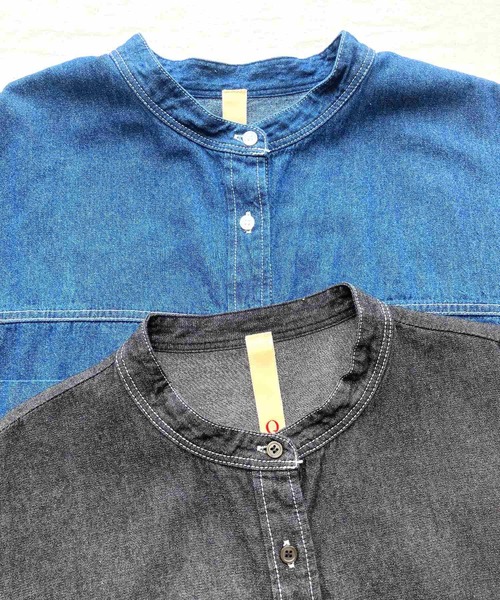 Q（キュー）の「バンドカラーデニムシャツ（シャツ/ブラウス・レディース・ブラック/ネイビー・MEDIUM）」の20枚目の写真