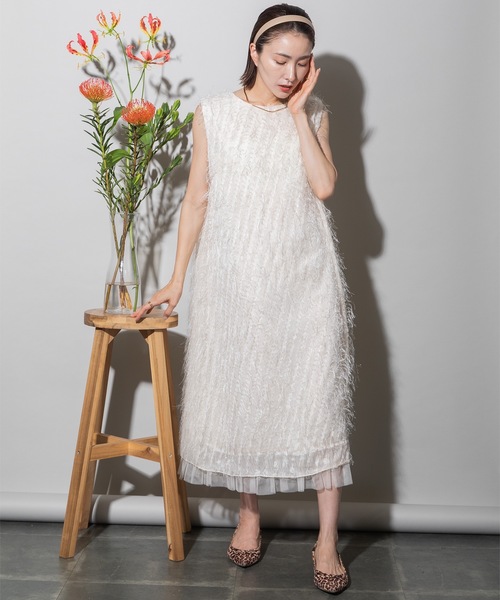 lodie(ロディ)の「フリンジジャガード ワンピース(ドレス・レディース・ブラック/アイボリー・FREE)」の2枚目の写真