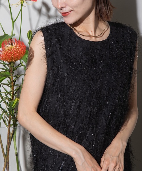 lodie(ロディ)の「フリンジジャガード ワンピース(ドレス・レディース・ブラック/アイボリー・FREE)」の9枚目の写真
