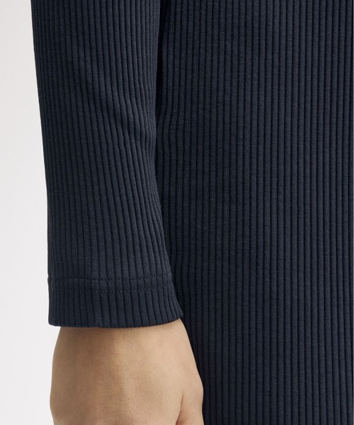 セール】Tipped Mock Neck Ribbed Dress／モックネックリブワンピース