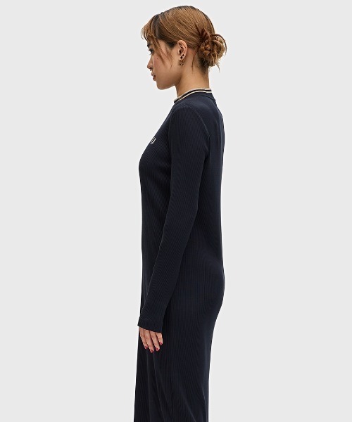 Tipped Mock Neck Ribbed Dress／モックネックリブワンピース