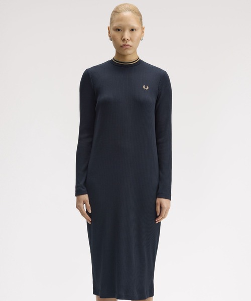 FRED PERRY（フレッドペリー）の「Tipped Mock Neck Ribbed Dress／モックネックリブワンピース（ワンピース・レディース・ネイビー・10）」の7枚目の写真