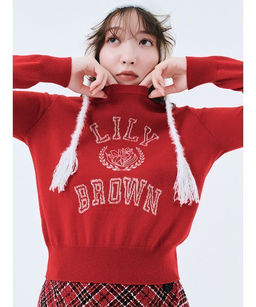 lily brown ロゴ付きラメトップス ラメジャガードロゴニットトップス（ニット/セーター）｜LILY