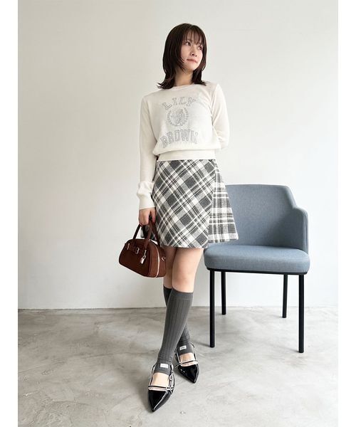 lily brown ロゴ付きラメトップス Lily Brown （リリーブラウン)ラメジャガードロゴニットトップス