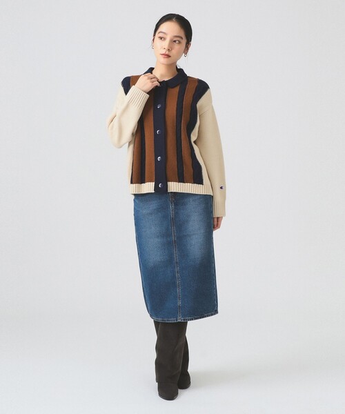 Ray BEAMS（レイビームス）の「【別注】Champion / ニット カーディガン [手洗い可]（カーディガン/ボレロ・レディース・バーガンディー/ベージュ・MEDIUM）」の3枚目の写真