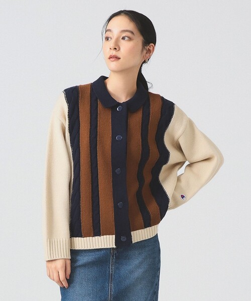 Ray BEAMS（レイビームス）の「【別注】Champion / ニット カーディガン [手洗い可]（カーディガン/ボレロ・レディース・バーガンディー/ベージュ・MEDIUM）」の6枚目の写真