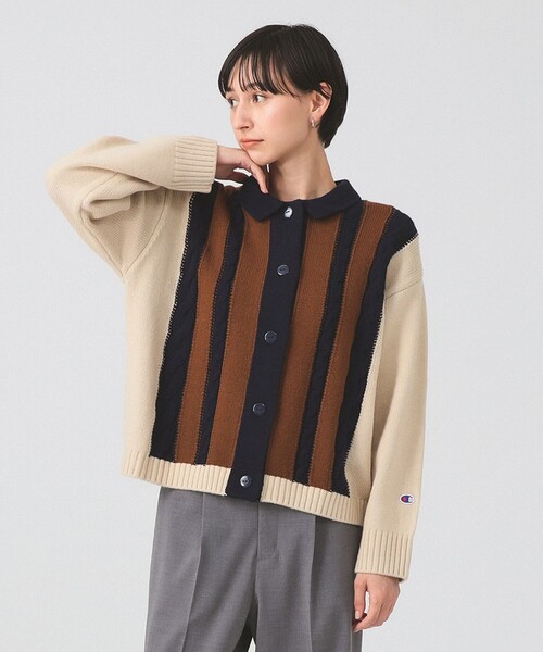 Ray BEAMS（レイビームス）の「【別注】Champion / ニット カーディガン [手洗い可]（カーディガン/ボレロ・レディース・バーガンディー/ベージュ・MEDIUM）」の11枚目の写真