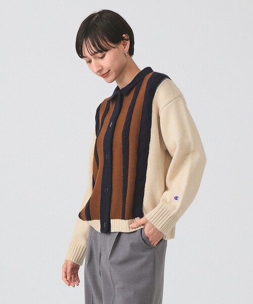 Ray BEAMS（レイビームス）の「【別注】Champion / ニット カーディガン [手洗い可]（カーディガン/ボレロ・レディース・バーガンディー/ベージュ・MEDIUM）」の12枚目の写真