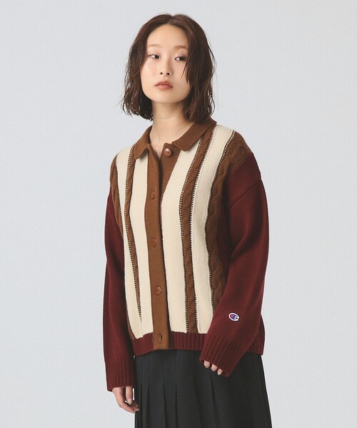 Ray BEAMS（レイビームス）の「【別注】Champion / ニット カーディガン [手洗い可]（カーディガン/ボレロ・レディース・バーガンディー/ベージュ・MEDIUM）」の16枚目の写真