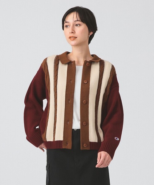 Ray BEAMS（レイビームス）の「【別注】Champion / ニット カーディガン [手洗い可]（カーディガン/ボレロ・レディース・バーガンディー/ベージュ・MEDIUM）」の19枚目の写真