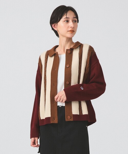 Ray BEAMS（レイビームス）の「【別注】Champion / ニット カーディガン [手洗い可]（カーディガン/ボレロ・レディース・バーガンディー/ベージュ・MEDIUM）」の20枚目の写真