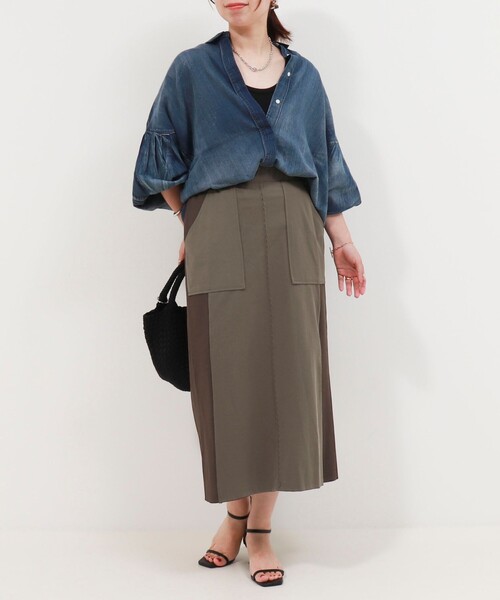 MICO COULIER(ミコクリエ)の「ジャージーピンタックナロースカート(スカート・レディース・ブラウン/ブラック・38/36)」の5枚目の写真