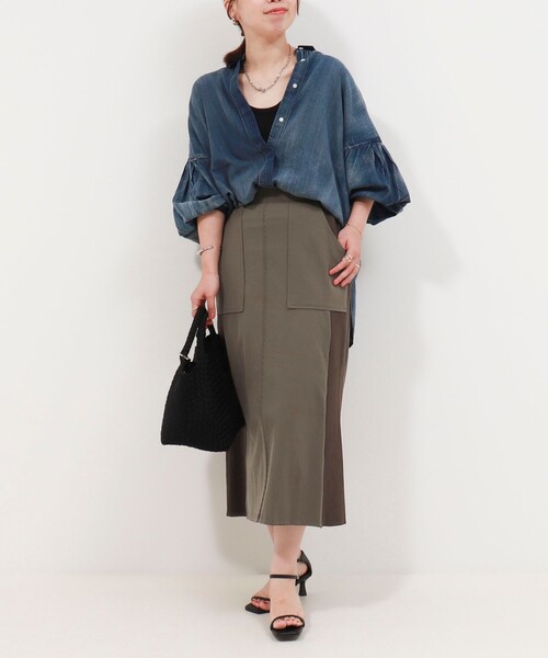 MICO COULIER(ミコクリエ)の「ジャージーピンタックナロースカート(スカート・レディース・ブラウン/ブラック・38/36)」の7枚目の写真